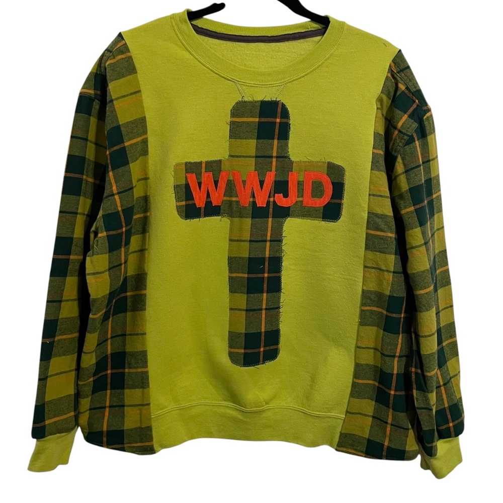 Unique Remade WWJD On Cross sweatshirt OSFM